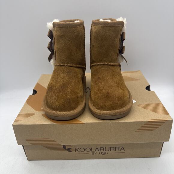 Koolaburra by Ugg Victoria Short Boot Chestnut Tan Sz 6 TODDLER Girls Shoes Bows - Picture 2 of 8